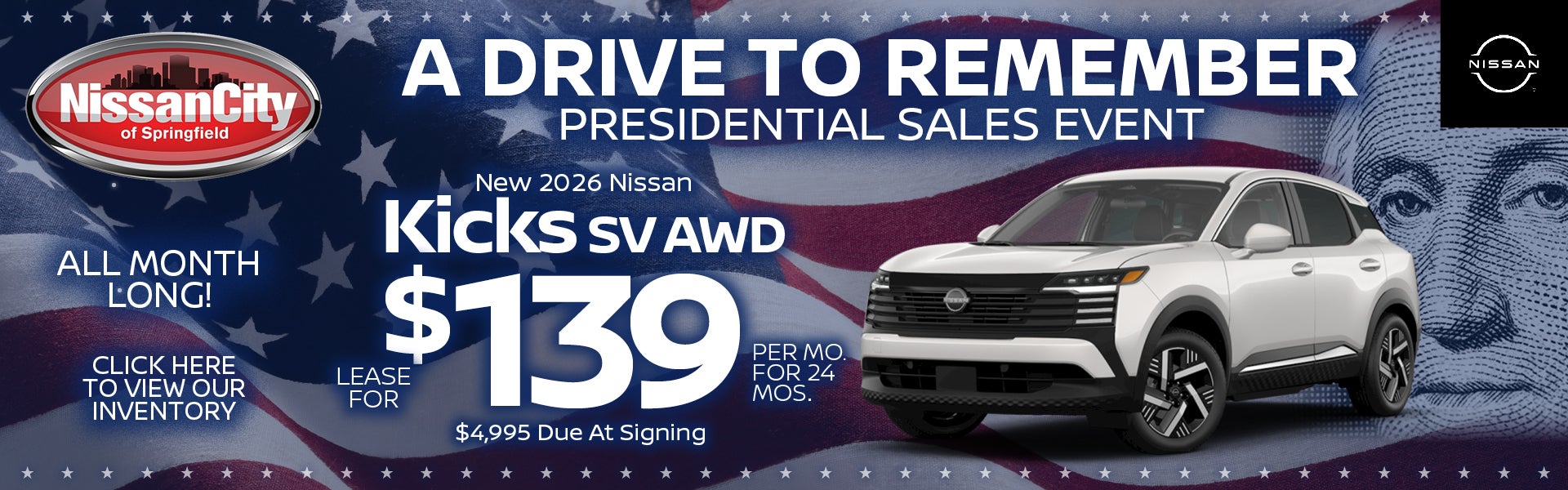 Kicks SV Lease for $189 Per Mo For 24 Mos. 